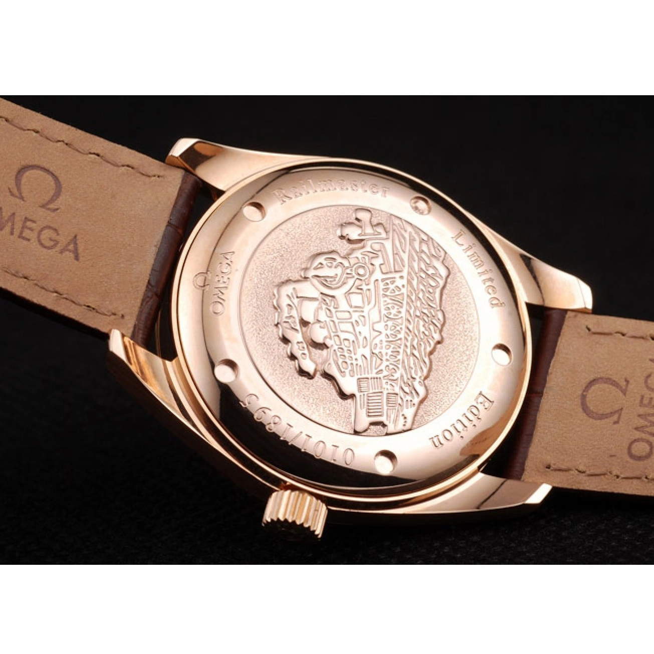 1014 Omega Swiss Seamaster Railmaster Brown Strap Brown Striped Dial